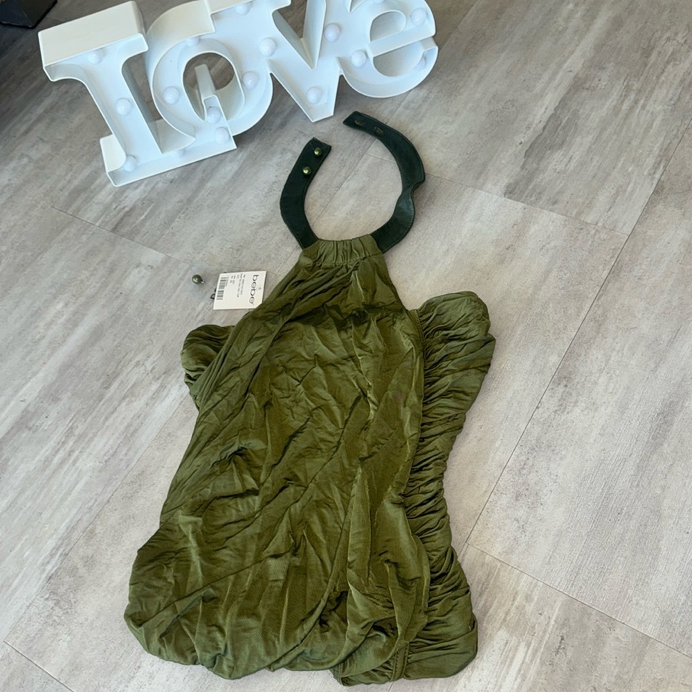 NWT Bebe Chartreuse/Olive Green Halter Blouse